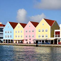 Caribbean Holidays, Cura&ccedil;ao Business Class, Colourful Willemstad waterfront in Cura&ccedil;ao with pastel buildings, calm Caribbean water and visitors walking along the quay