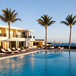 Caribbean Holidays, Cura&ccedil;ao Business Class, Elegant Cura&ccedil;ao resort with a comfortable pool area, palm trees and guests enjoying warm March sunshine