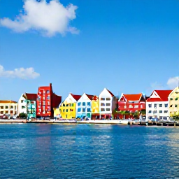 Caribbean Holidays, Curacao Business Class, Sunny Willemstad waterfront in Cura&ccedil;ao with colourful buildings, palm trees and calm blue water
