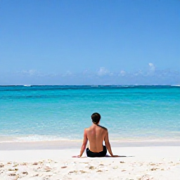 Caribbean Holidays, Curacao Business Class, Traveller enjoying a comfortable beach day at Cas Abao in Cura&ccedil;ao with turquoise water and white sand