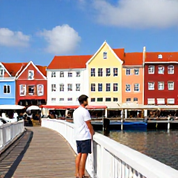 Caribbean Holidays, Cura&ccedil;ao Business Class, Traveller exploring colourful streets and floating market near the Queen Emma Bridge in Willemstad, Cura&ccedil;ao