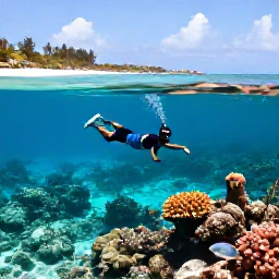 Caribbean Holidays, Cura&ccedil;ao Business Class, Traveller snorkelling above a clear Cura&ccedil;ao reef with colourful fish, coral and bright tropical water near a quiet beach