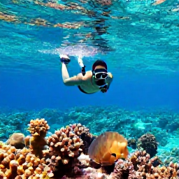 Caribbean Holidays, Cura&ccedil;ao Business Class, Traveller snorkelling above a colourful coral reef in clear turquoise water near Cura&ccedil;ao, underwater holiday photography