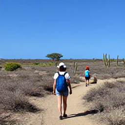 Caribbean Holidays, Cura&ccedil;ao Business Class, Travellers hiking through dry cactus-covered countryside in Christoffel National Park, Cura&ccedil;ao
