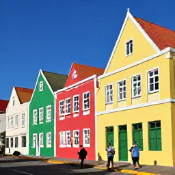 Caribbean Holidays, Cura&ccedil;ao Business Class, Travellers walking beside colourful Dutch Caribbean buildings in Willemstad under clear February sunshine