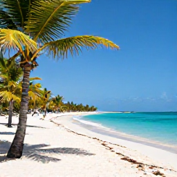 Caribbean Holidays, Cura&ccedil;ao Business Class, Turquoise Caribbean sea, white sand beach and palm trees on Cura&ccedil;ao in sunny August weather