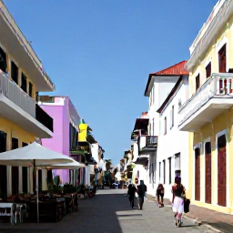 Caribbean Holidays, Cura&ccedil;ao Business Class, Visitors walking through colourful historic streets in Willemstad, Cura&ccedil;ao, with caf&eacute;s and restored colonial architecture