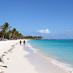Caribbean Holidays, Cura&ccedil;ao Business Class, White sandy beach with clear turquoise water, palm trees and snorkellers on the coast of Cura&ccedil;ao