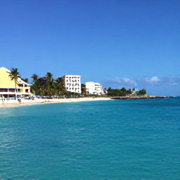 Caribbean Holidays, Cura&ccedil;ao City Breaks, Clear turquoise water and a small sandy beach near Willemstad, Cura&ccedil;ao, with snorkellers and palm trees