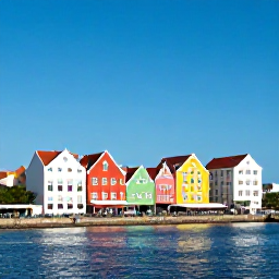 Caribbean Holidays, Cura&ccedil;ao City Breaks, Colourful Dutch Caribbean buildings along the waterfront in Willemstad, Cura&ccedil;ao, under bright April sunshine