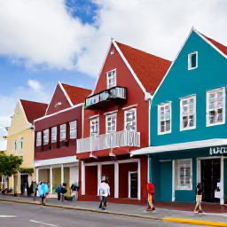 Caribbean Holidays, Curacao City Breaks, Visitors walking through the historic Punda district of Willemstad, with colourful Dutch Caribbean buildings and independent shops
