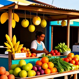 Caribbean Holidays, Cura&ccedil;ao Cooking Holidays, Colourful Cura&ccedil;ao market with fresh tropical fruit, vegetables, herbs and local food stalls in warm May sunshine