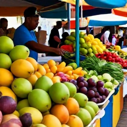 Caribbean Holidays, Cura&ccedil;ao Cooking Holidays, Colourful Cura&ccedil;ao market with fresh tropical fruit, vegetables, herbs, spices and local food stalls in warm November sunshine