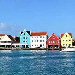 Caribbean Holidays, Cura&ccedil;ao Cooking Holidays, Colourful Cura&ccedil;ao waterfront in January sunshine, with pastel Dutch colonial buildings, clear blue sea and a relaxed Caribbean atmosphere