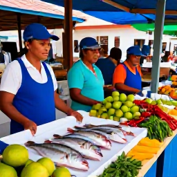 Caribbean Holidays, Cura&ccedil;ao Cooking Holidays, Colourful market in Willemstad, Cura&ccedil;ao, with fresh fish, limes, peppers, herbs and tropical fruit displayed by local sellers