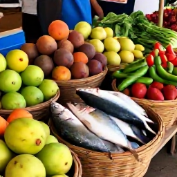 Caribbean Holidays, Cura&ccedil;ao Cooking Holidays, Cura&ccedil;ao market in June with baskets of tropical fruit, vegetables, spices and freshly caught fish, photographed in natural morning light
