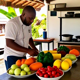Caribbean Holidays, Cura&ccedil;ao Cooking Holidays, Outdoor Cura&ccedil;ao cooking class with a local chef, colourful Caribbean ingredients, traditional kitchen setting, warm daylight