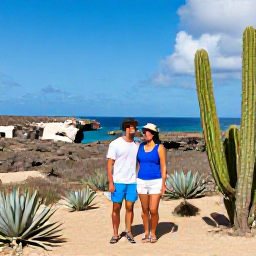 Caribbean Holidays, Curacao Couples Holidays, Couple exploring Cura&ccedil;ao countryside with rugged coast, cacti and bright Caribbean scenery