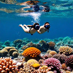Caribbean Holidays, Cura&ccedil;ao Couples Holidays, Couple snorkelling over a colourful coral reef in clear Caribbean water near Cura&ccedil;ao