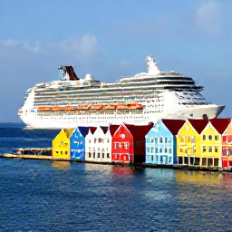Caribbean Holidays, Curacao Cruises, Colourful cruise ships arriving beside Willemstad harbour in Cura&ccedil;ao, with pastel Dutch colonial buildings and blue Caribbean water
