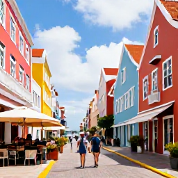 Caribbean Holidays, Curacao Cruises, Pedestrians walking through Willemstad&rsquo;s colourful historic streets near the cruise port, with caf&eacute;s, shops and pastel fa&ccedil;ades