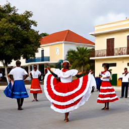 Caribbean Holidays, Curacao Culture Holidays, Traditional Curacao dance performance with colourful costumes and musicians in an outdoor town square