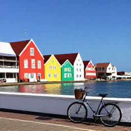 Caribbean Holidays, Cura&ccedil;ao Cycling Holidays, Colourful Willemstad streets with a touring bicycle parked near Dutch colonial buildings and the waterfront
