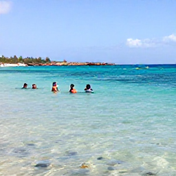 Caribbean Holidays, Cura&ccedil;ao December Beaches, Visitors swimming and snorkelling in clear shallow water at a sheltered Cura&ccedil;ao cove, colourful fish visible below the surface