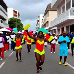 Caribbean Holidays, Cura&ccedil;ao December Holidays, Colourful Cura&ccedil;ao carnival parade with dancers in bright costumes, musicians and crowds celebrating in a Willemstad street
