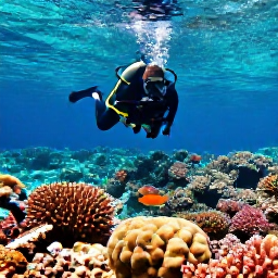 Caribbean Holidays, Cura&ccedil;ao Diving August, Colourful coral reef and clear turquoise water off Cura&ccedil;ao, with a scuba diver exploring tropical fish in bright August sunshine