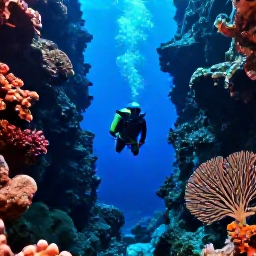 Caribbean Holidays, Cura&ccedil;ao Diving August, Experienced scuba divers exploring a dramatic Cura&ccedil;ao wall dive with coral formations, sea fans and blue Caribbean water