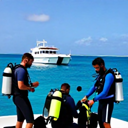 Caribbean Holidays, Cura&ccedil;ao Diving June, A friendly scuba diving boat anchored in a sheltered Cura&ccedil;ao bay with divers preparing their equipment