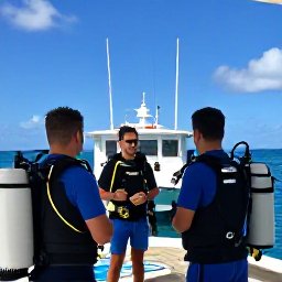 Caribbean Holidays, Cura&ccedil;ao Diving November, Friendly scuba divers receiving a briefing beside a small dive boat on Cura&ccedil;ao under bright November sunshine