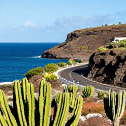 Caribbean Holidays, Curacao February Holidays, Curacao countryside with rugged coastline, cactus plants and a scenic road under clear February sunshine