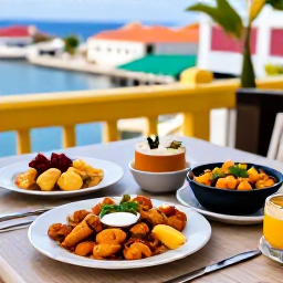 Caribbean Holidays, Cura&ccedil;ao February Holidays, Friendly Cura&ccedil;ao restaurant serving keshi yena, seafood and local dishes at an outdoor table in Willemstad
