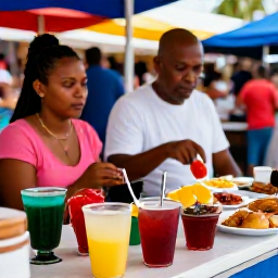 Caribbean Holidays, Cura&ccedil;ao February Holidays, Traditional Cura&ccedil;ao food and local drinks served at an open-air market in February