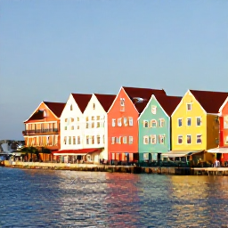 Caribbean Holidays, Cura&ccedil;ao February Tours, Colourful Willemstad waterfront in warm February sunshine, with pastel Dutch colonial buildings and calm blue water