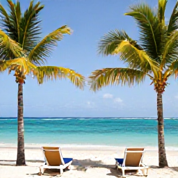 Caribbean Holidays, Cura&ccedil;ao February Tours, Relaxed Cura&ccedil;ao beach with sun loungers, palm trees and calm turquoise sea in February sunshine