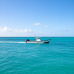 Caribbean Holidays, Curacao Fishing, A small fishing boat cruising across clear turquoise water off the Cura&ccedil;ao coast in bright morning light