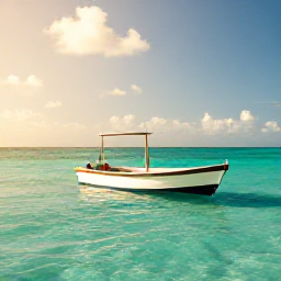 Caribbean Holidays, Cura&ccedil;ao Fishing April, A small fishing boat on clear turquoise water off Cura&ccedil;ao in warm April sunshine