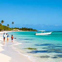 Caribbean Holidays, Cura&ccedil;ao Fishing August, A family fishing from a quiet Cura&ccedil;ao shoreline beside clear shallow water, colourful reef and bright tropical scenery