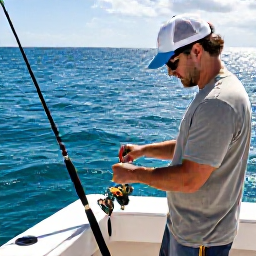 Caribbean Holidays, Cura&ccedil;ao Fishing August, A friendly Cura&ccedil;ao fishing guide preparing tackle on a charter boat, with rods, reels and sparkling Caribbean water in the background