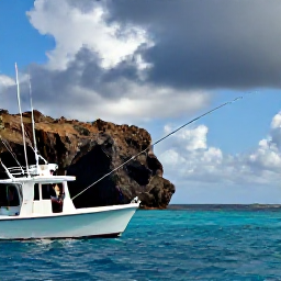 Caribbean Holidays, Cura&ccedil;ao Fishing June, Angler casting from a charter boat beside Cura&ccedil;ao&rsquo;s rugged coast, brilliant blue sea and dramatic tropical sunlight