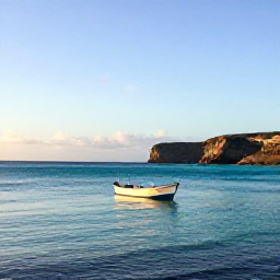 Caribbean Holidays, Cura&ccedil;ao Fishing November, A small fishing boat leaving a turquoise Cura&ccedil;ao bay at sunrise, calm Caribbean sea, rugged coastline and clear sky
