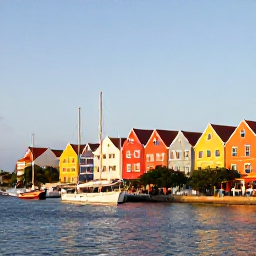 Caribbean Holidays, Curacao Holidays, Colourful Dutch Caribbean waterfront buildings and boats in Willemstad, Curacao, in warm afternoon light