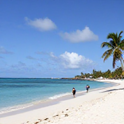 Caribbean Holidays, Curacao Holidays, White sandy beach with calm turquoise water, palm trees and snorkellers on the coast of Curacao