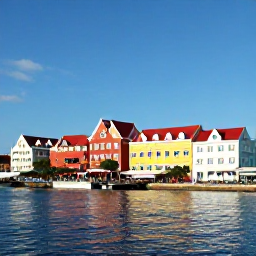 Caribbean Holidays, Curacao in April, Colourful Dutch colonial buildings beside the water in Willemstad, Curacao, photographed on a sunny afternoon