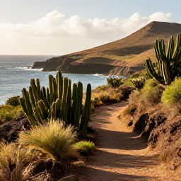 Caribbean Holidays, Cura&ccedil;ao in April, Cura&ccedil;ao countryside with rugged coastline, cacti and a natural park trail in warm April sunlight