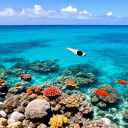 Caribbean Holidays, Cura&ccedil;ao in February, Snorkeller exploring clear shallow water above a colourful coral reef beside a Cura&ccedil;ao beach