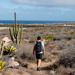 Caribbean Holidays, Cura&ccedil;ao in June, A hiker walking through Cura&ccedil;ao&rsquo;s dry landscape in June, surrounded by cacti, thorny shrubs and distant blue sea